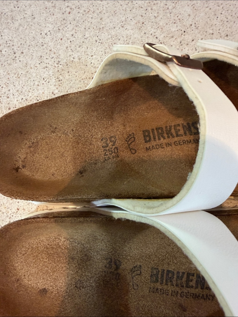 Authentic Birkenstock Mayari sandals in white with rose gold buckles. - Picture 2 of 6